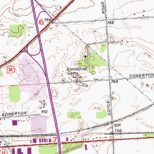 Topographic Map of Emmanuel Cemetery, IN