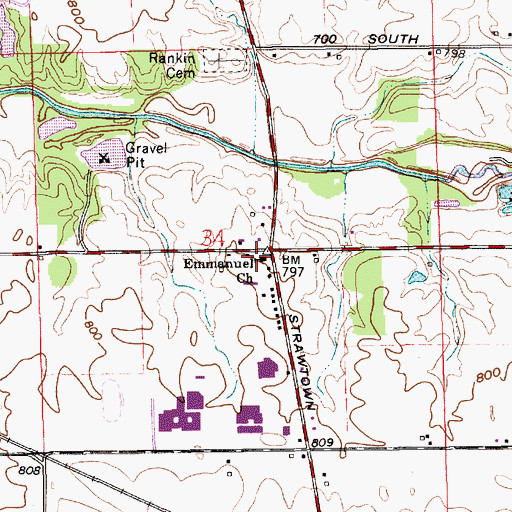 Topographic Map of Emmanuel Church, IN