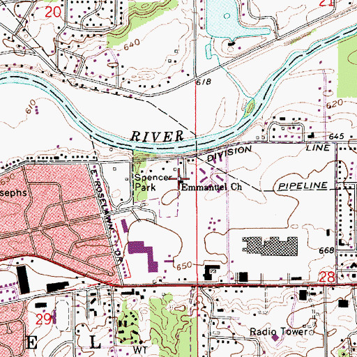 Topographic Map of Emmanuel Church, IN