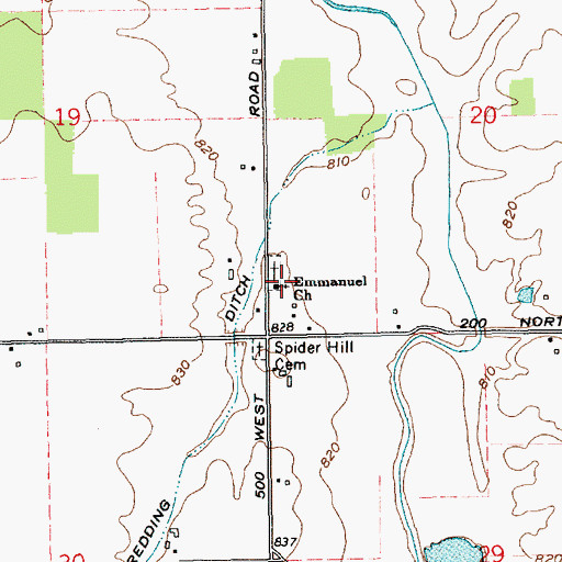 Topographic Map of Emmanuel Church, IN