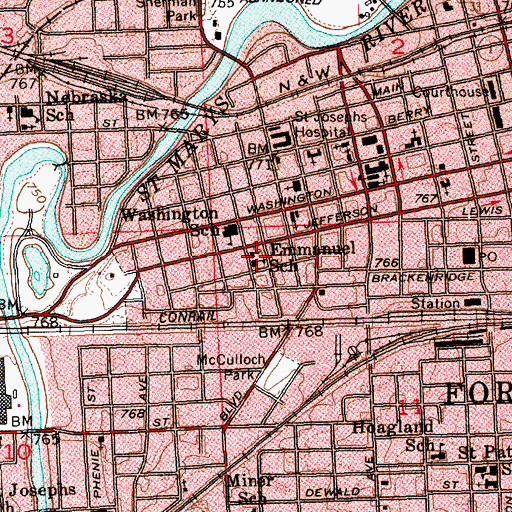 Topographic Map of Emmanuel School, IN