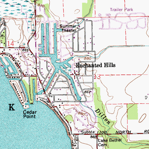 Topographic Map of Enchanted Hills, IN