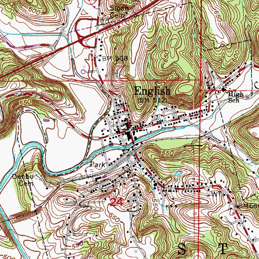 Topographic Map of English, IN