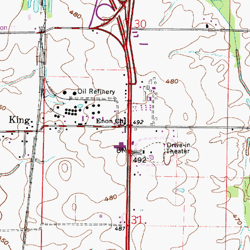Topographic Map of Enon Church, IN