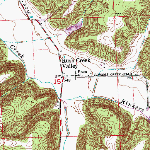 Topographic Map of Enon Church, IN