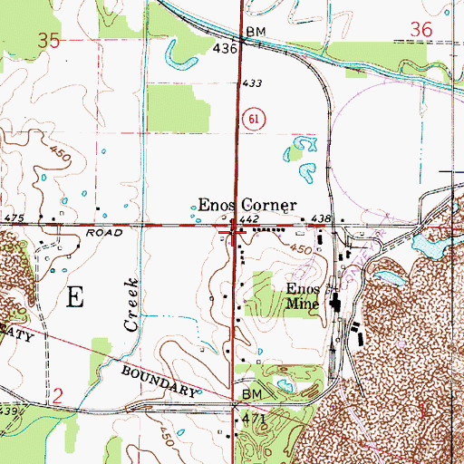 Topographic Map of Enos Corner, IN