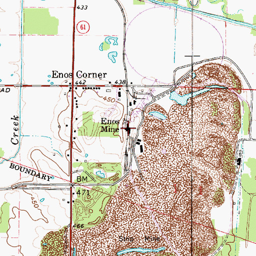 Topographic Map of Enos Mine, IN