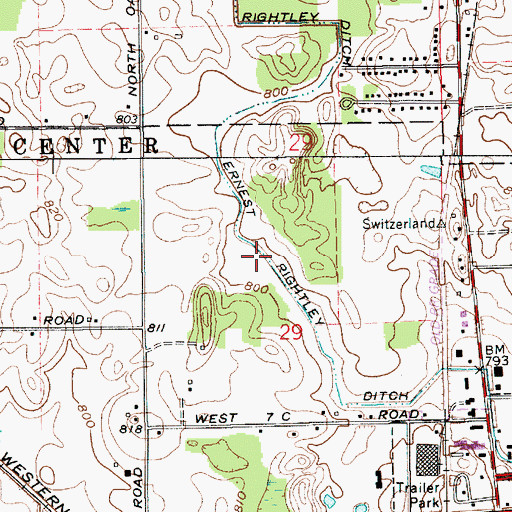 Topographic Map of Ernest Rightley Ditch, IN