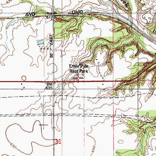 Topographic Map of Ernie Pyle Rest Park, IN