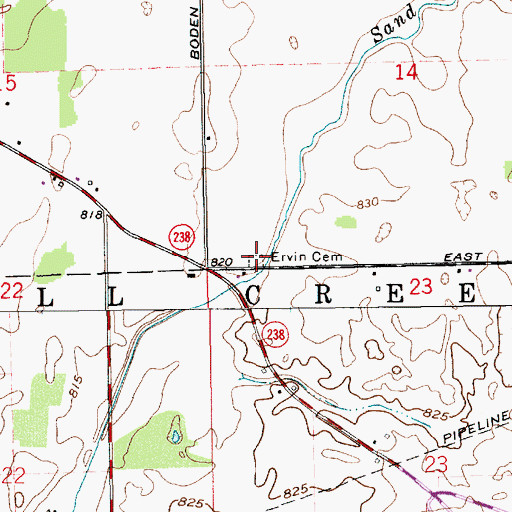 Topographic Map of Ervin Cemetery, IN