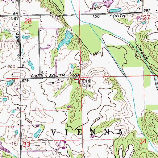 Topographic Map of Estil Cemetery, IN
