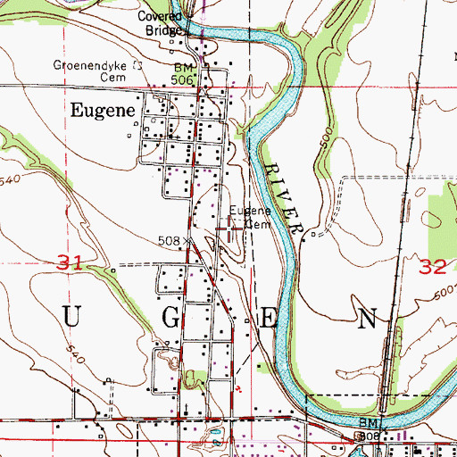 Topographic Map of Eugene Cemetery, IN