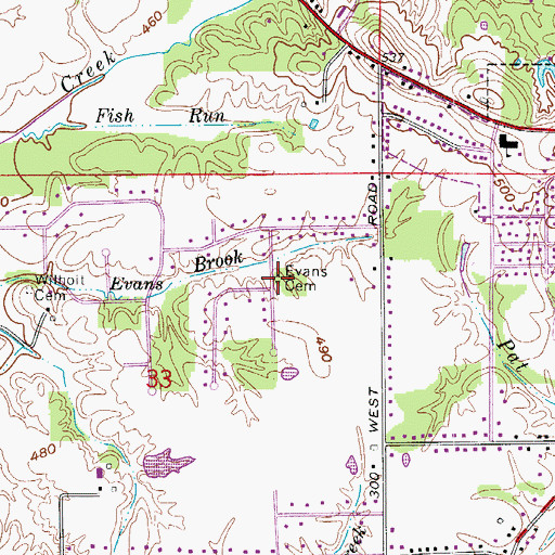 Topographic Map of Evans Cemetery, IN
