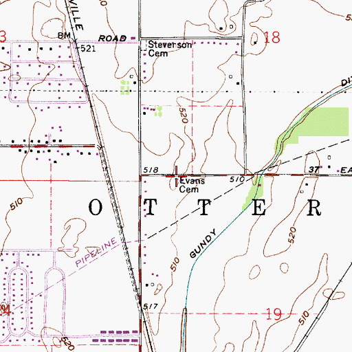 Topographic Map of Evans Cemetery, IN