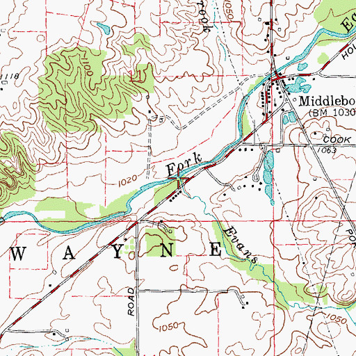 Topographic Map of Evans Creek, IN