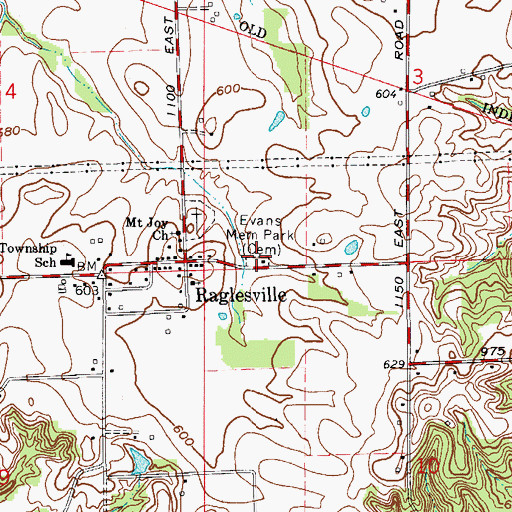 Topographic Map of Evans Memorial Park, IN
