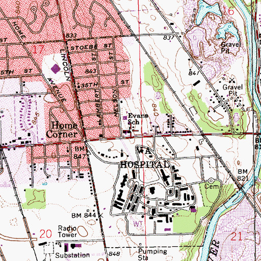 Topographic Map of Evans School, IN