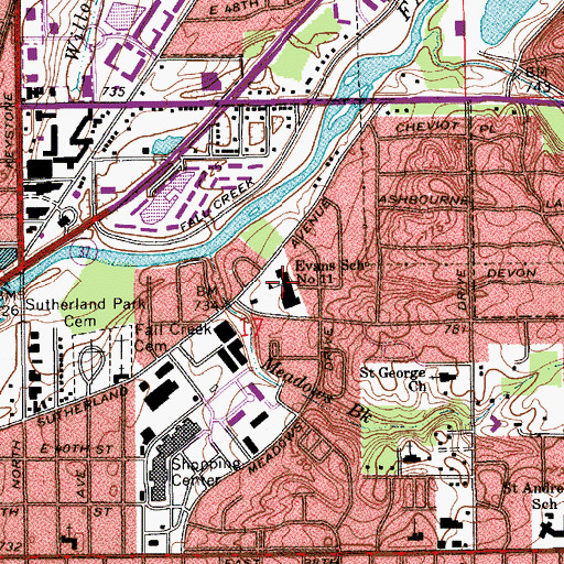Topographic Map of Edgar H Evans Elementary School, IN