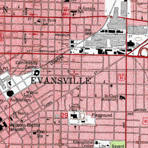 Topographic Map of Evansville, IN