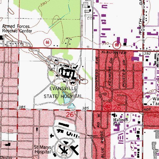 Topographic Map of Evansville State Hospital, IN