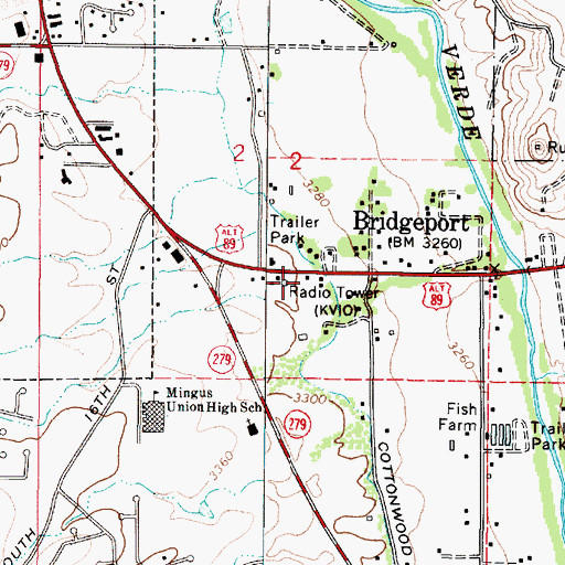 Topographic Map of KVRD-AM (Cottonwood), AZ