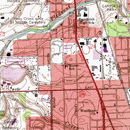 Topographic Map of Evens School, IN