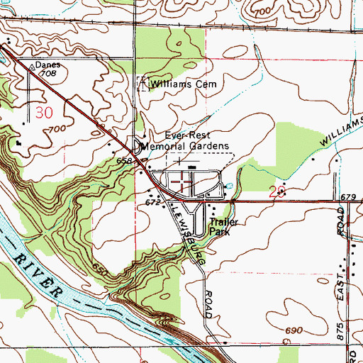 Topographic Map of Ever Rest Memorial Park, IN