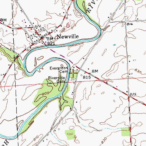 Topographic Map of Evergreen Cemetery, IN