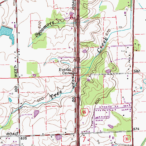 Topographic Map of Everitt Cemetery, IN