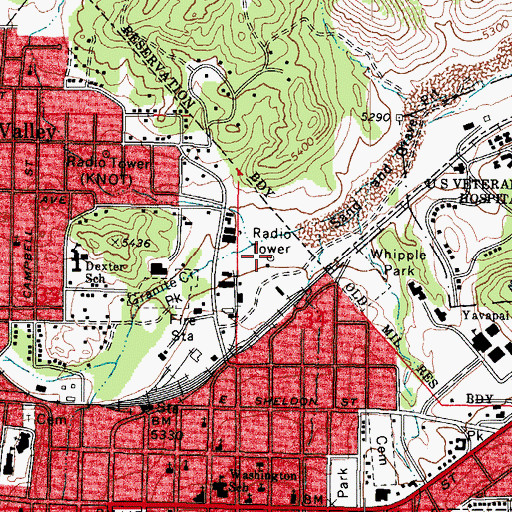 Topographic Map of KYCA-AM (Prescott), AZ