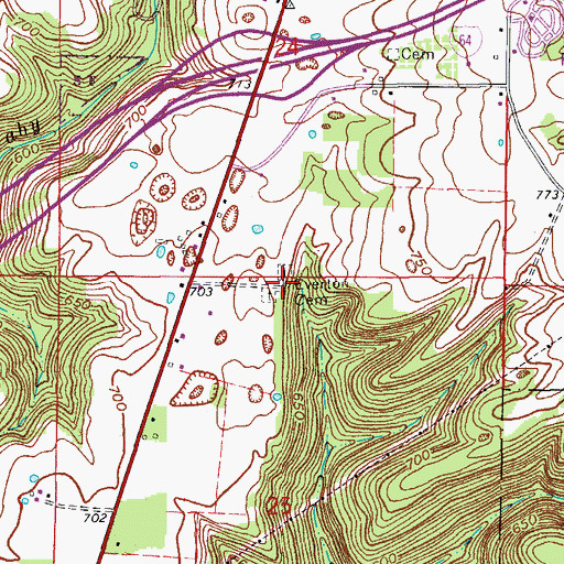 Topographic Map of Everdon and Old Tower Cemetery, IN