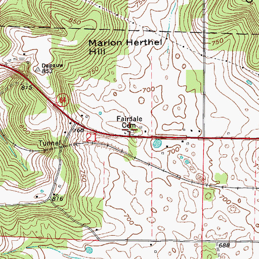Topographic Map of Fairdale Cemetery, IN