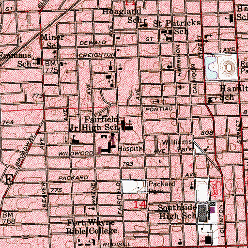 Topographic Map of Fairfield Junior High School, IN