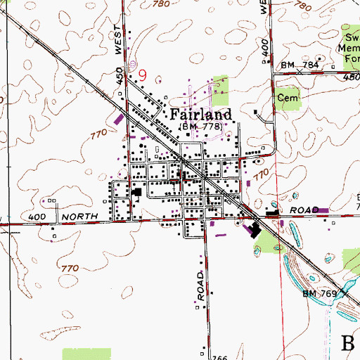 Topographic Map of Fairland, IN