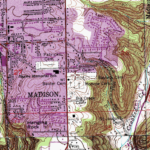 Topographic Map of Fairmount Cemetery, IN