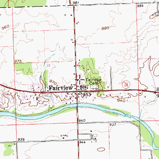Topographic Map of Fairview, IN