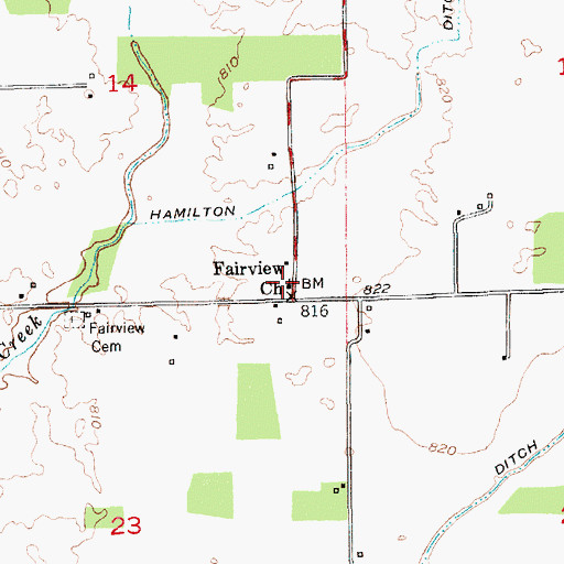 Topographic Map of Fairview Church, IN