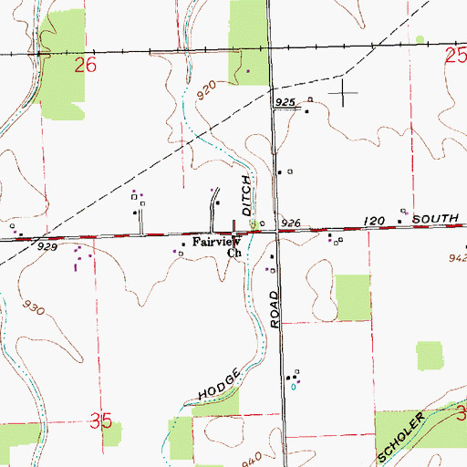Topographic Map of Fairview Church, IN