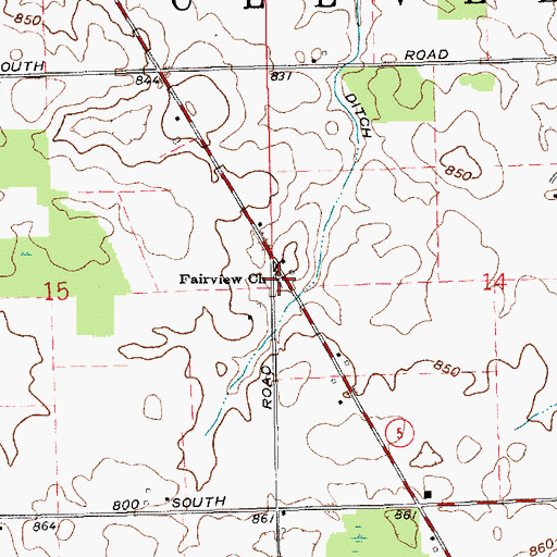 Topographic Map of Fairview Church, IN