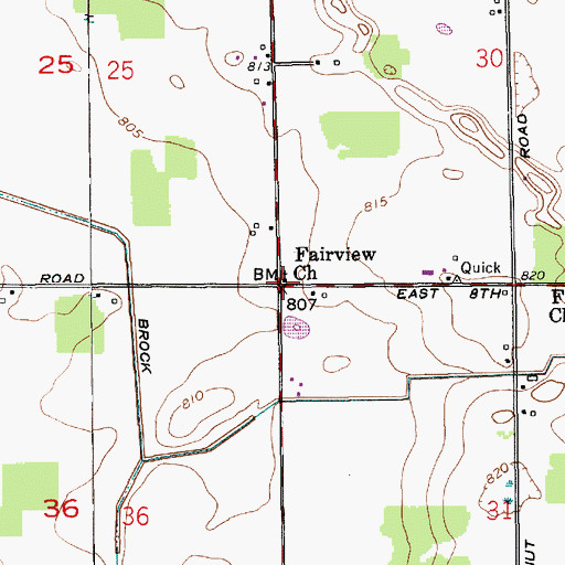 Topographic Map of Fairview Church, IN