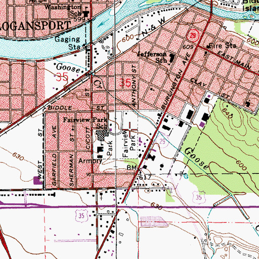 Topographic Map of Fairview Park, IN