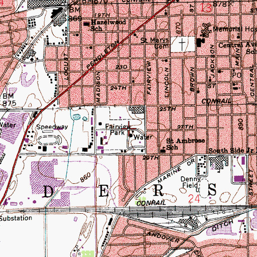 Topographic Map of Fairview Park, IN