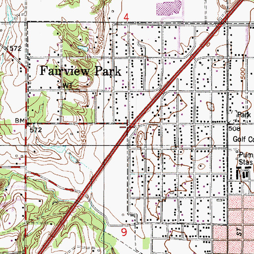 Topographic Map of Fairview Park, IN
