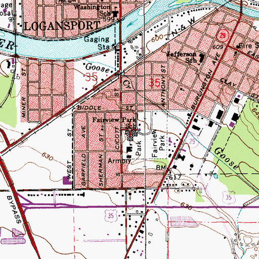 Topographic Map of Fairview Park School, IN