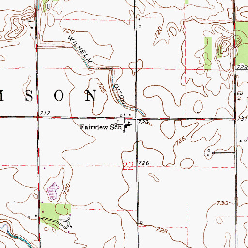 Topographic Map of Fairview School, IN