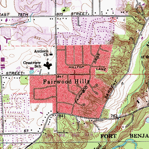 Topographic Map of Fairwood Hills, IN