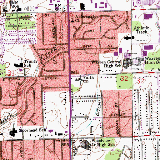 Topographic Map of Faith United Methodist Church, IN