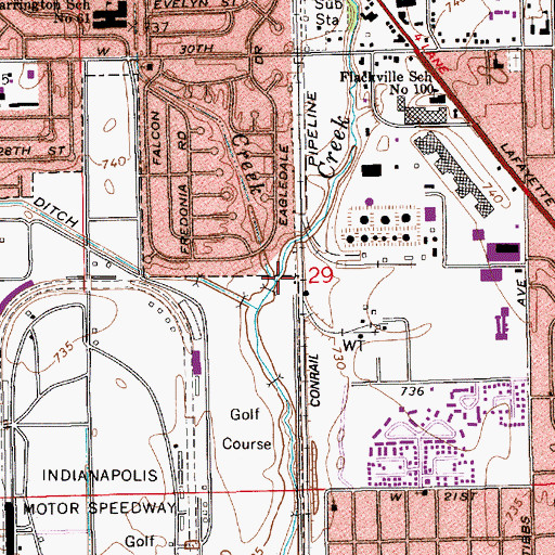 Topographic Map of Falcon Creek, IN