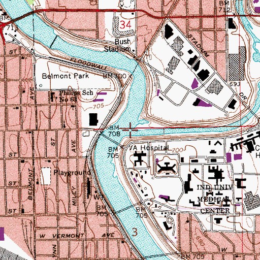 Topographic Map of Fall Creek, IN