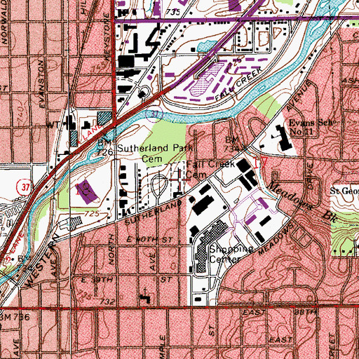 Topographic Map of Fall Creek Cemetery, IN